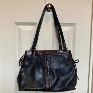 VINTAGE Brighton Black and Brown Leather Double Strap Shoulder Bag